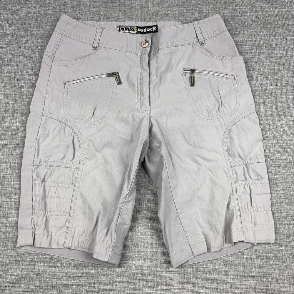 Jamie Sadock Shorts Womens 8 Gray Golf Bermuda Cargo Zip Pockets 9 Inseam